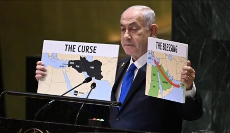Netanyahu, BM Genel Kurulu'ndaki konuşmasında Filistin topraklarını "İsrail" olarak gösteren harita kullandı