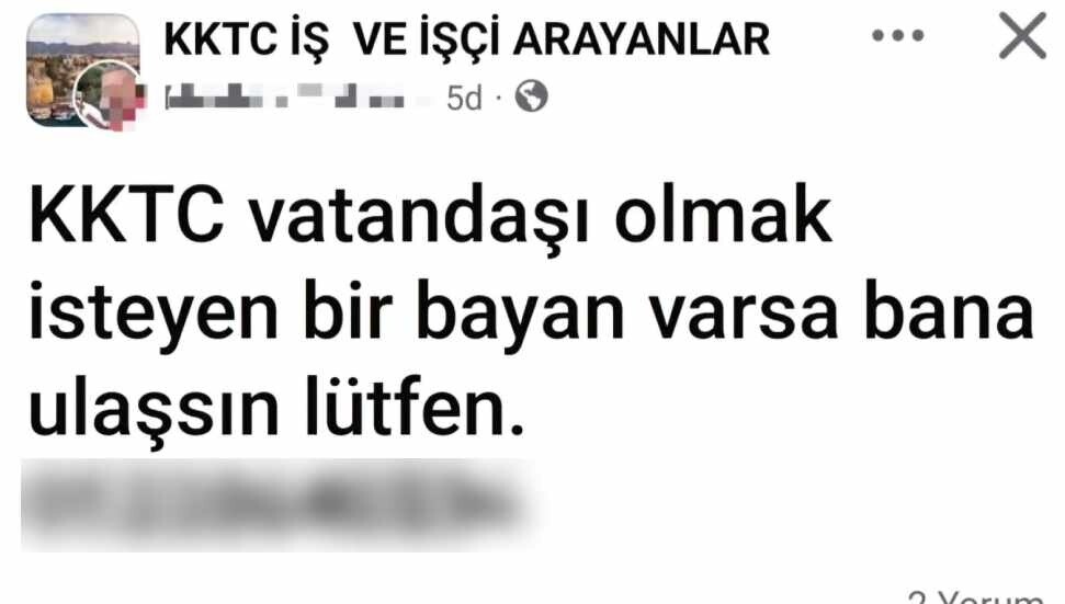 Skandal ilan: "KKTC vatandaşı olmak isteyen bayan varsa ulaşsın" şeklinde paylaşım yapıldı